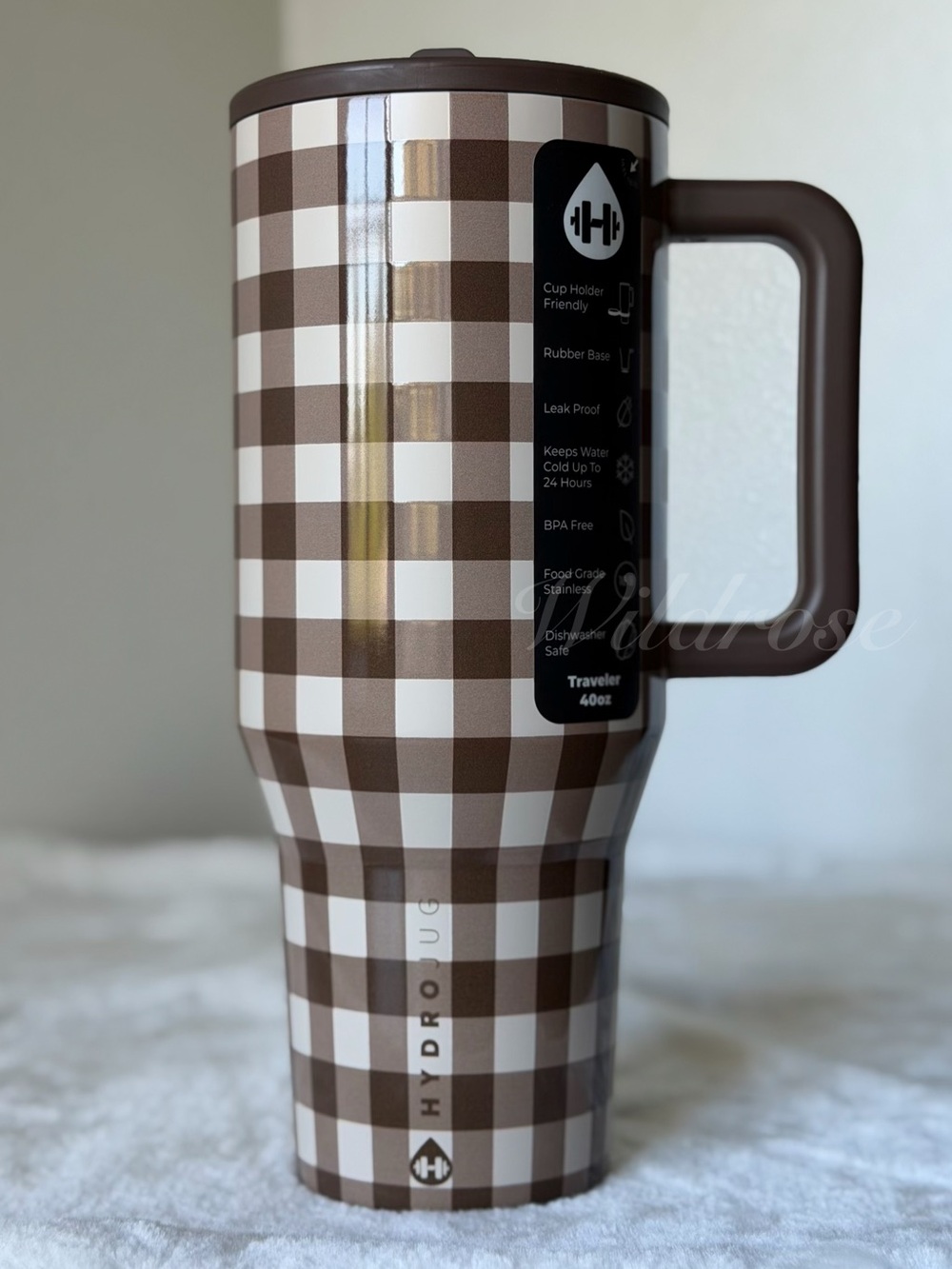 Hydrojug ACTA 40oz Brown coconut Gingham Plaid picnic Traveler Limited Edition